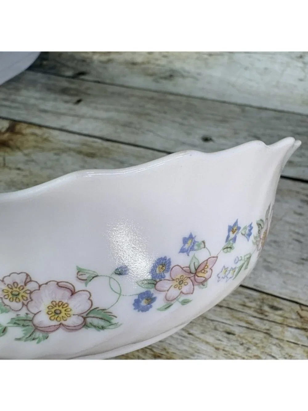 Arcopal CHAMPETRE Pink Blue Flower Ivory Scalloped France Cereal Bowls Set of 6